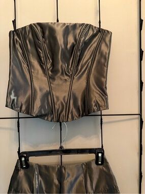 Vintage Jessica McClintock Charcoal Grey Satin 2-piece Formal Set